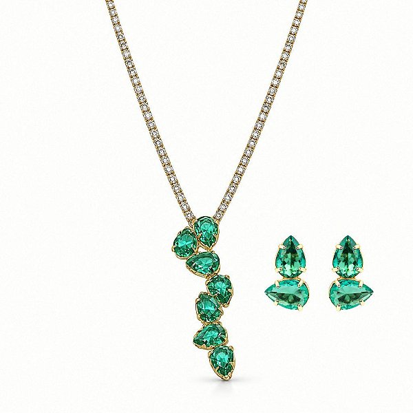 Conjunto Colar e Brincos de Pressão BP Sinfonia Verde