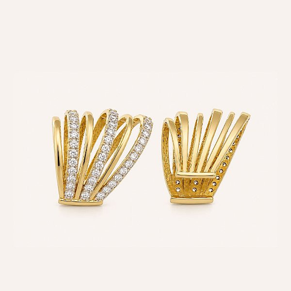 Ear Cuff de Pressão BP Lumière Éventail Banho no Ouro 18K