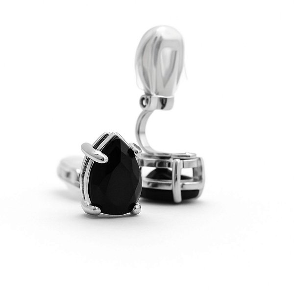 Brinco de Pressão Solitário com Zircônia Preta | Banho Ródio Branco | Clipe Confortável | 1,00 x 1,00 cm