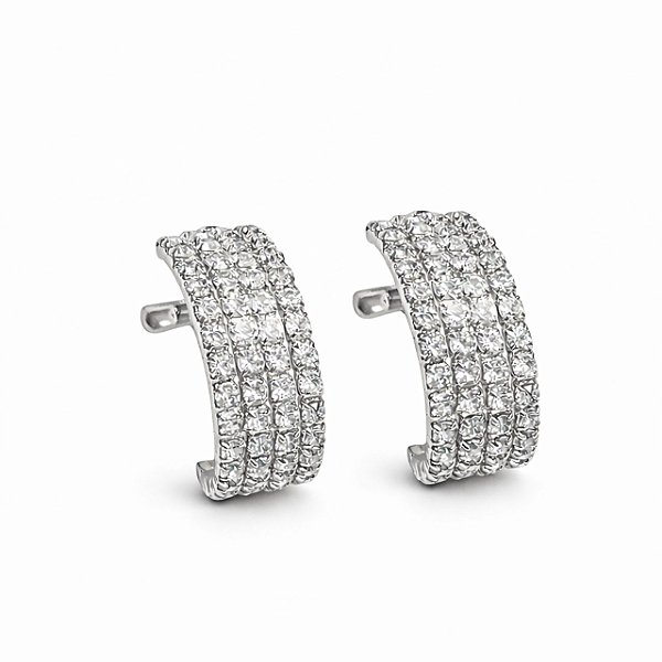 Argola de Pressão BP Cravejada com Microzircônias | Banho Ródio Branco | Clipe Ômega Francês | 2,00 x 1,50 cm