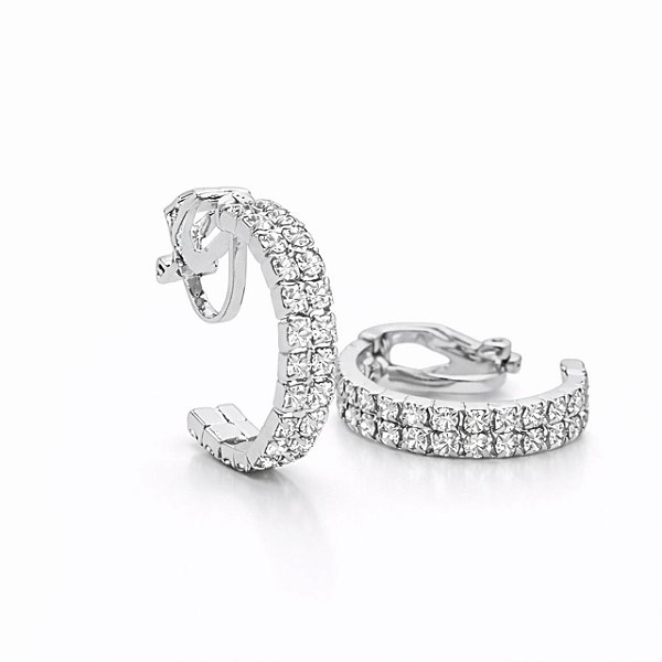 Argola de Pressão BP Cravada com Cristais Austríacos | Clipe Francês Ajustável | 2,0 x 2,0 cm | Produto Brasileiro - Ahanna
