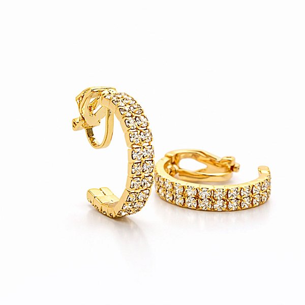 Argola de Pressão BP Cravada com Cristais Austríacos | Clipe Ômega Francês Ajustável | 2,0 x 2,0 cm | Produto Brasileiro- Ahanna Dourado