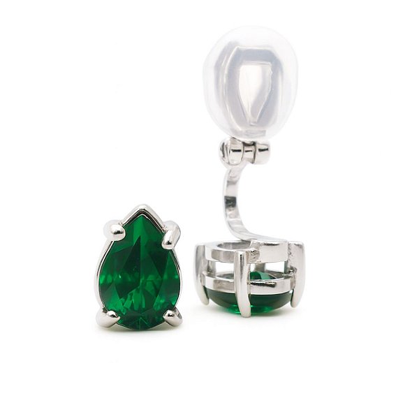 Brinco de Pressão Base Fixa com Pedra de Zircônia Verde - Elegância Revigorante - Banho Rodio Branco