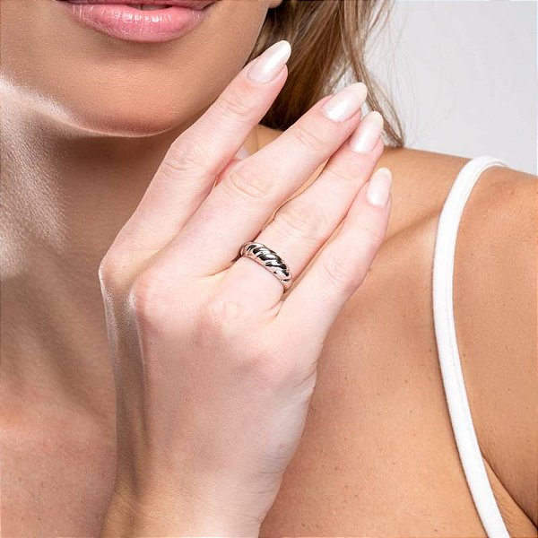 Anel croissant fino ajustável ródio claro