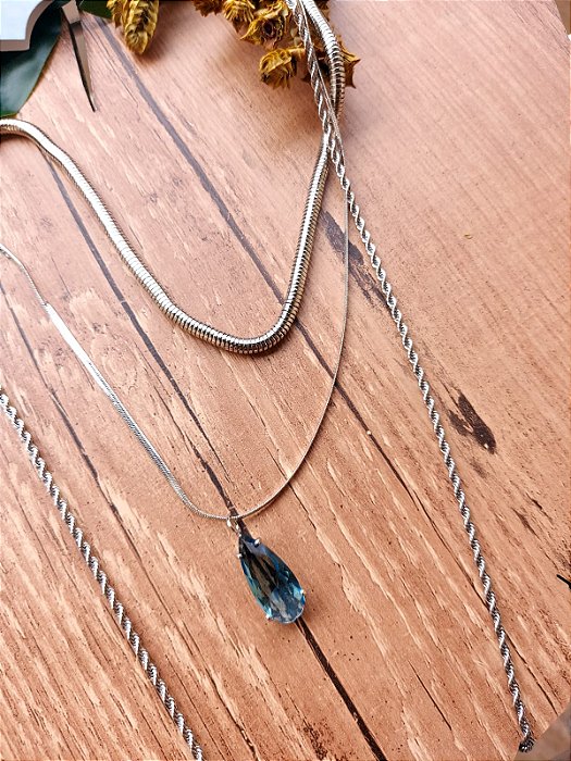 Colar fita gota cristal azul white