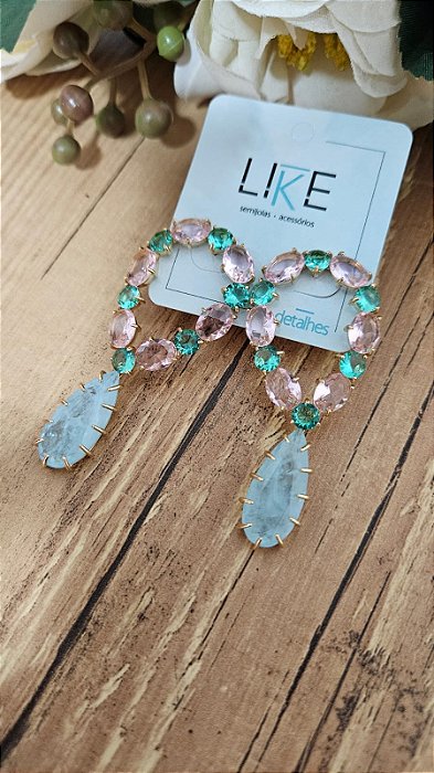 Brinco gota fusion color rosa e azul