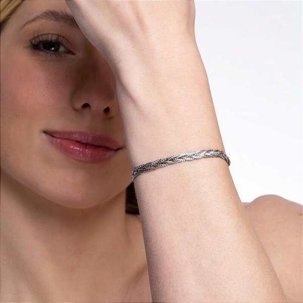 Pulseira trançada 22cm ródio claro