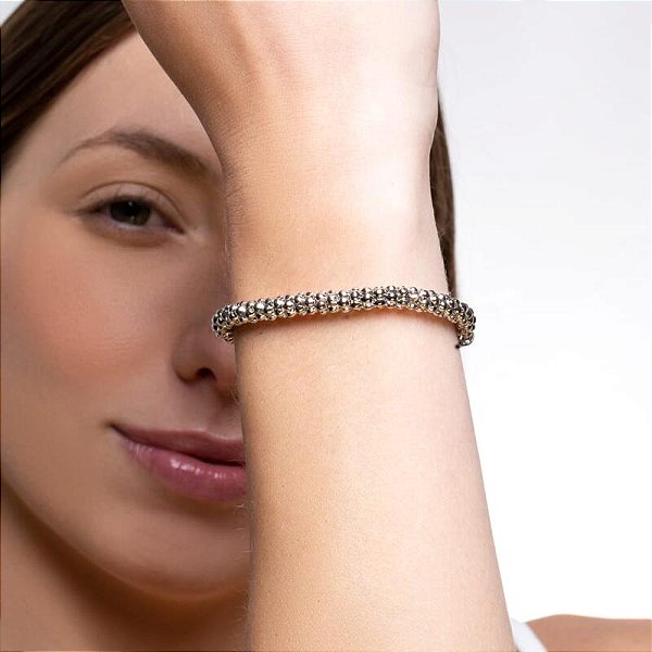 Pulseira espiga 6mm 24cm ródio claro