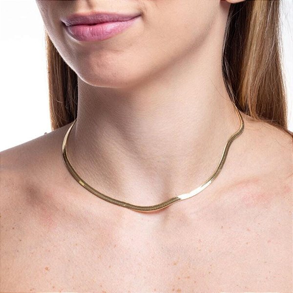 Colar fita 4mm banhado a ouro