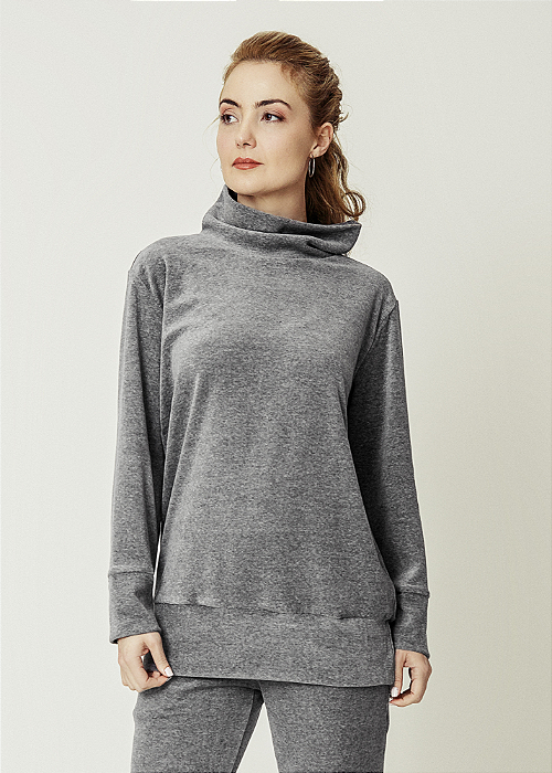 Blusão Gola Alta, Plush, Cinza