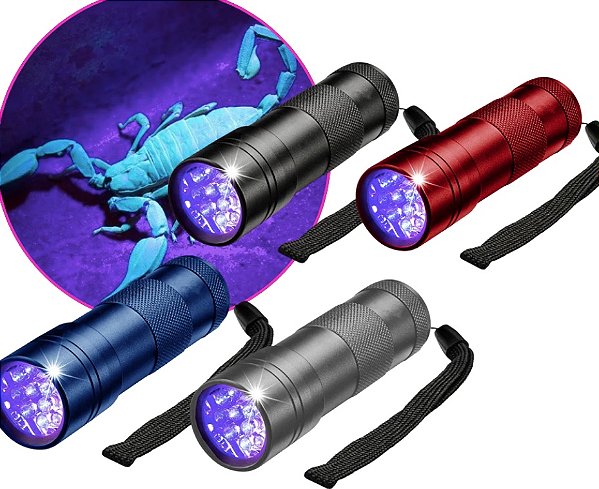 Lanterna Corion UV 9 Leds Ultra Violeta, em Aluminio Colorido. Caça Escorpião, Nota Falsa, Vidro quebrado * Promoção