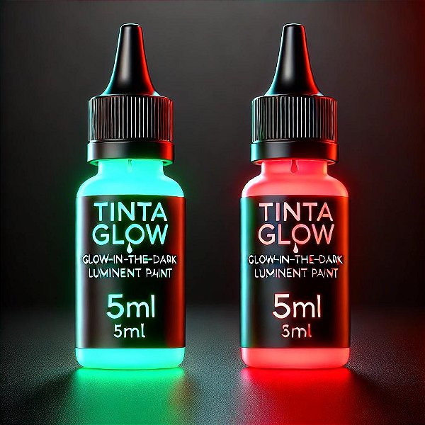Kit Exclusivo 2 x Tinta Fotoluminescente Corion Led Cell 5ml c/ aplicador - Verde Neon  + Vermelho Neon