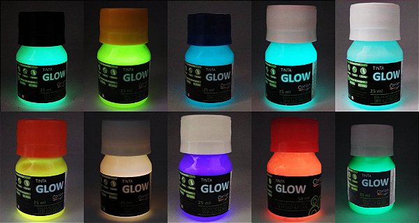 Kit 10 x 25ml Tinta Glow Corion Fotoluminescente Brilha Escuro sem Luz Negra- Desconto e Frete Gratis