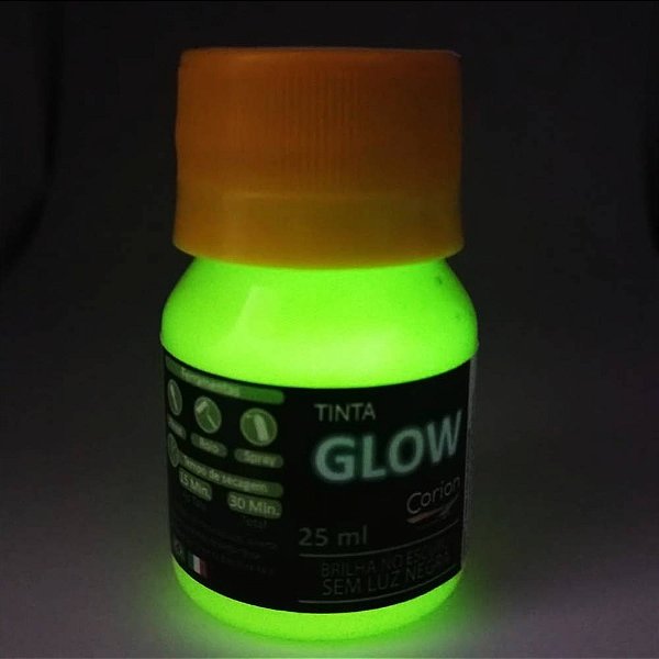 Kit 2 Cores 25ml + Primer + Verniz. Tinta Glow Corion Led Cell. Fotoluminescente. Brilha no Escuro Luminescente