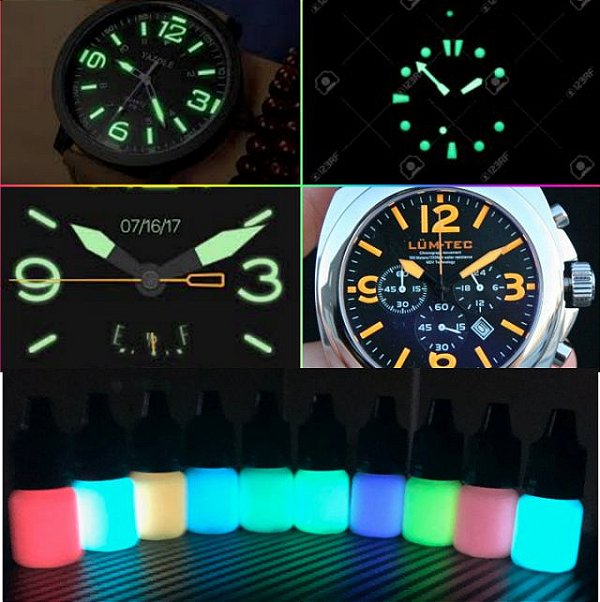 5ml Tinta Glow Corion (c/ Aplicador) p/ pintura de ponteiro e quadrante de relogio. Pre Mixed Luminosa p/ brilhar no escuro.