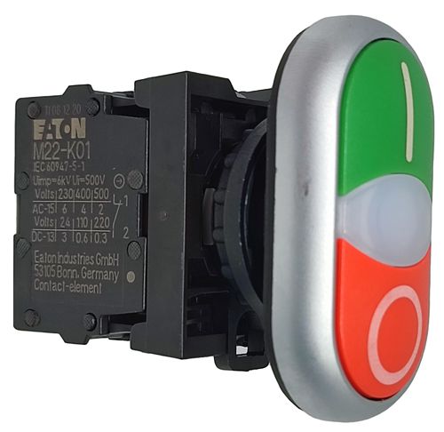 M22-DDL-GR-X1/X0/K11/230-W BOTÃO DUPLO ILUMINADO 230V 1NA+1NF COM LED W 216509 EATON