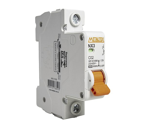 NX3-1C02 MINI DISJUNTOR 3KA 1 PÓLO CURVA C 2A I27655 METALTEX