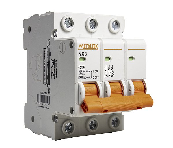 NX3-3C06 MINI DISJUNTOR 3KA 3 PÓLOS CURVA C 6A I27679 METALTEX