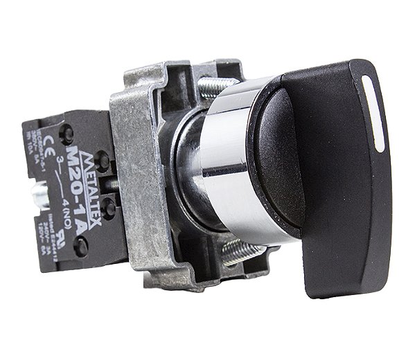 M20SLR3-B-1A CHAVE SELETORA METÁLICA KNOB LONGO 2 POSIÇÕES COM RETORNO 90G 1NA I24088 METALTEX