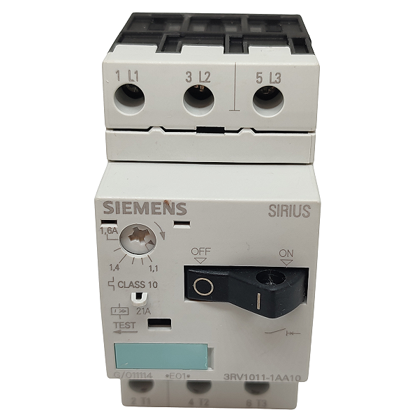 3RV10111AA10 DISJUNTOR MOTOR 1 À 1,6A 500V S00 SIEMENS