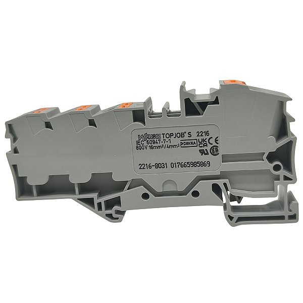 2216-8031 BORNE DE DISTRIBUIÇÃO COM BOTÃO DE PRESSÃO 01 ENTRADA FLEXÍVEL DE 0,5 À 25 MM² 90A E 6 SAÍDAS WAGO