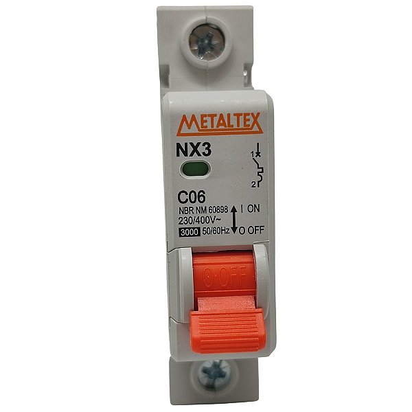 NX3-1C06 MINI DISJUNTOR 3KA 1 PÓLO CURVA C 6A I27657 METALTEX