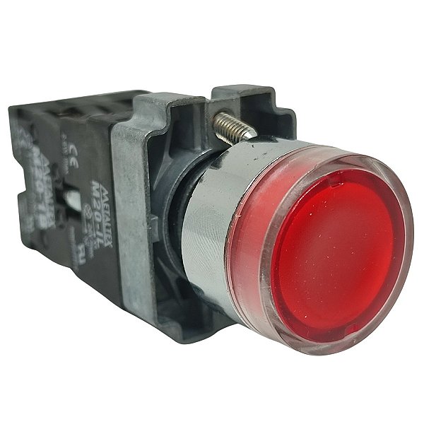 M20IGR-R7-1C PULSADOR ILUMINADO 22MM METÁLICO VERMELHO 24V 1NA+1NF I23330 METALTEX