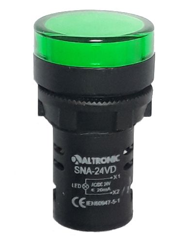 SNA-24VD SINALEIRO LED 22MM 24VCA/VCC VERDE MONOBLOCO ALTRONIC