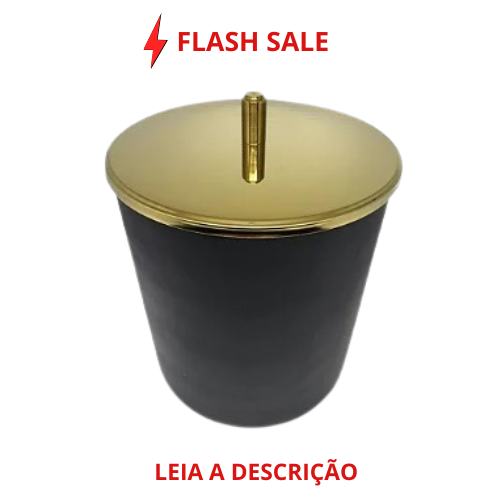 Lixeira Redonda Dourada e Preta Mathilde em Aço Inox e Plástico com Tampa Pino 5,4L
