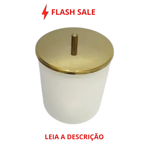 Lixeira Redonda Dourada e Branca Lara em Aço Inox e Plástico com Tampa Pino 5,4L
