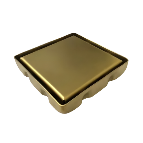 Ralo Nuno Quadrado Dourado Fosco em Aço Inox 10cmx10cm com Tampa Oculta