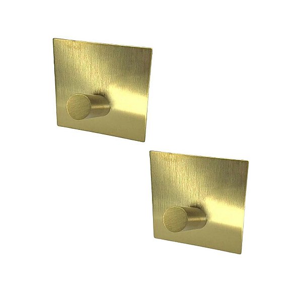Kit 2 Ganchos Dourados em Aço Inox com fixação na parede - By Fineza