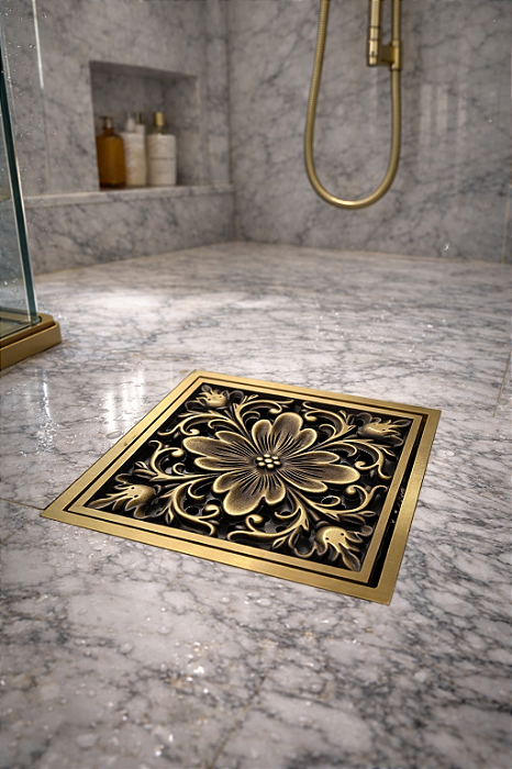 Ralo Elegance Quadrado Dourado em Aço Inox 10cmx10cm