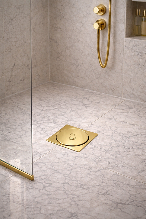 Ralo Agapi Inteligente Click Quadrado Dourado em Aço Inox