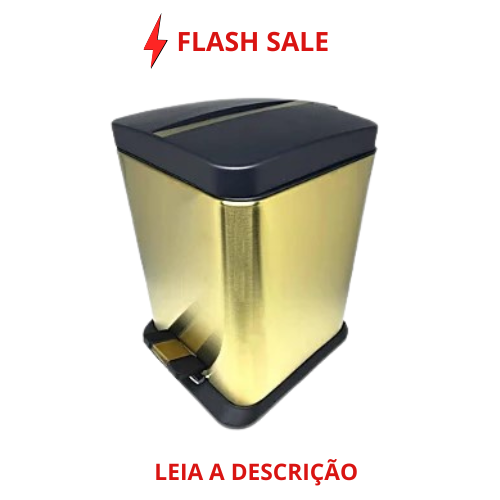Lixeira Quadrada Dourada Fosca e Preta Hera em Aço Inox e Plástico com Pedal