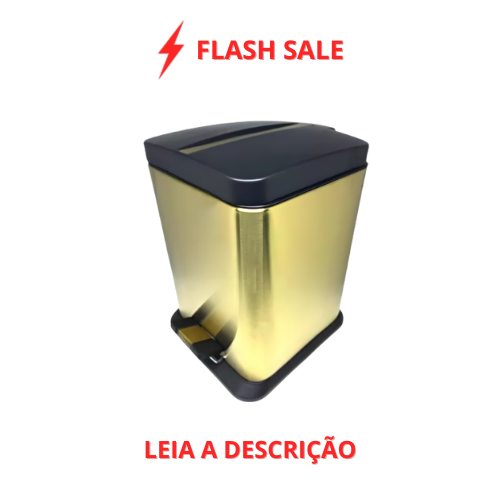 Lixeira Hera Quadrada Dourada Fosca e Preta em Aço Inox e Plástico com Pedal