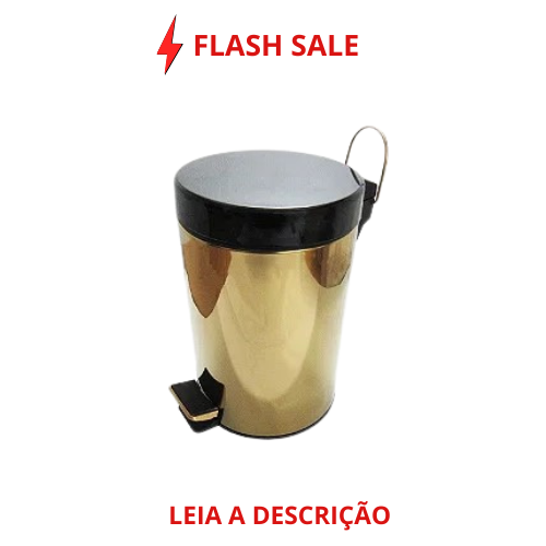Lixeira Redonda Dourada e Preta Sasha em Aço Inox com Pedal