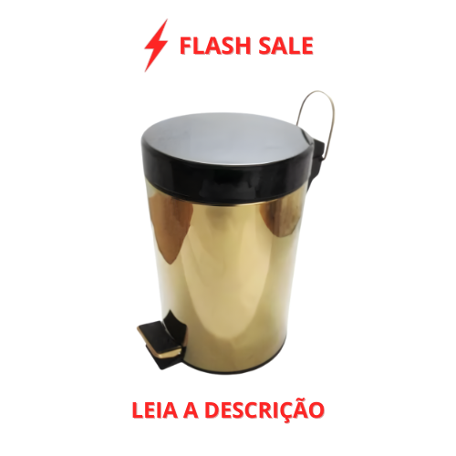 Lixeira Sasha Redonda Dourada e Preta em Aço Inox com Pedal
