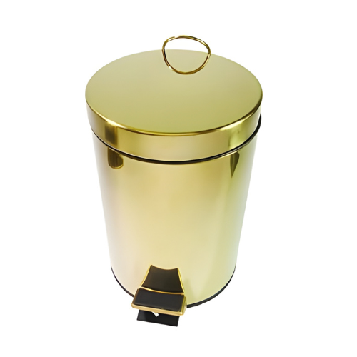 Lixeira Maia Redonda Dourada em Aço Inox com Pedal