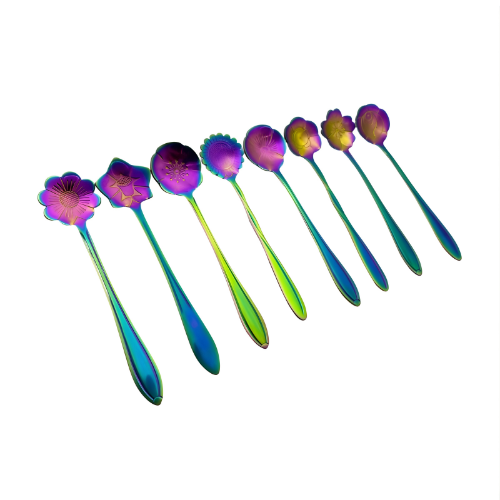 Conjunto de Colheres de Chá Floral 8 peças Furta-Cor em Aço Inox
