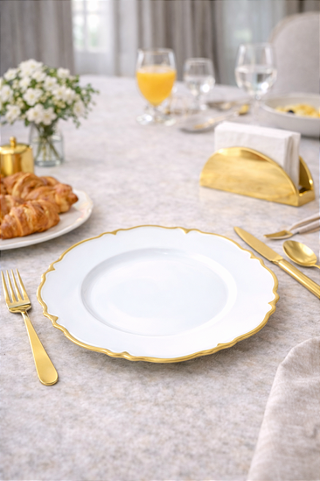 Sousplat Florença Branco e Dourado em Plástico