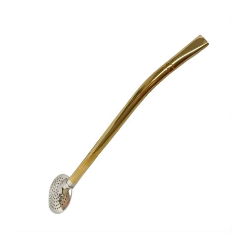 Bomba de Chimarrão Lena Dourada em Aço Inox 18,5cm