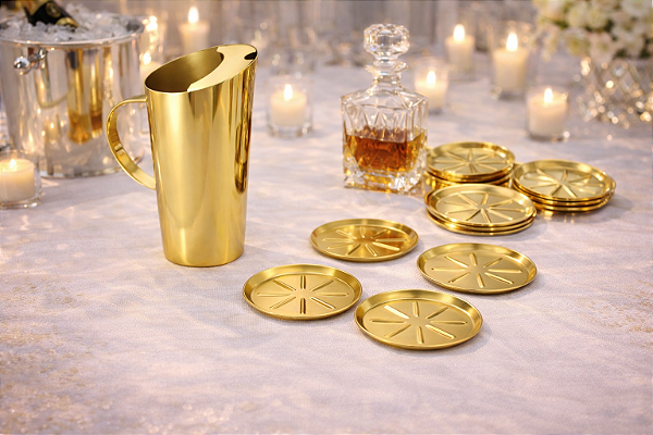 Kit Bebida Gelada 7 peças Dourado em Aço Inox
