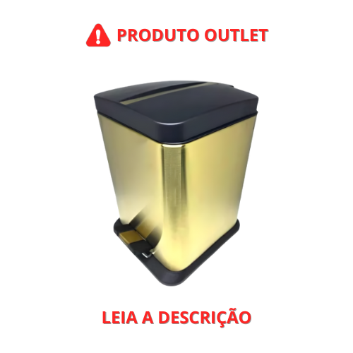 Lixeira Hera Quadrada Dourada Fosca e Preta em Aço Inox e Plástico com Pedal OUTLET