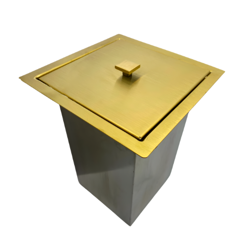 Lixeira Natália Quadrada Dourada em Aço Inox de Embutir com Tampa Pino