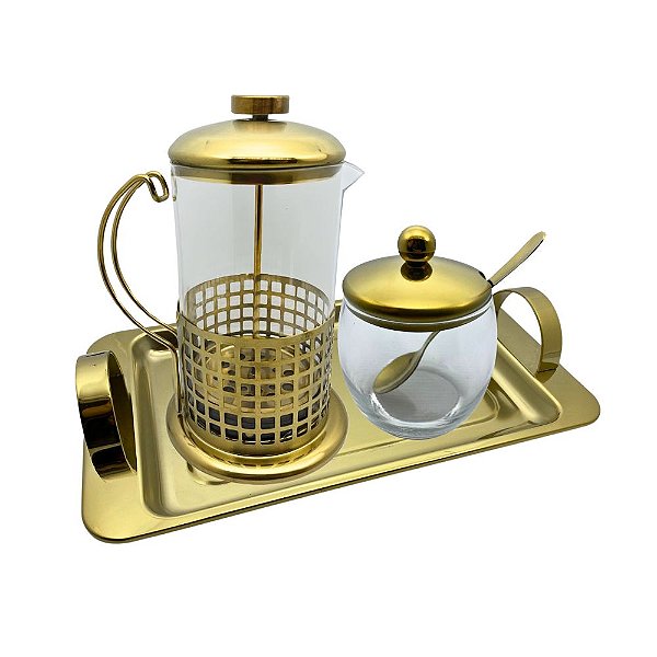 Conjunto para Café Dourado 3 peças Fineza