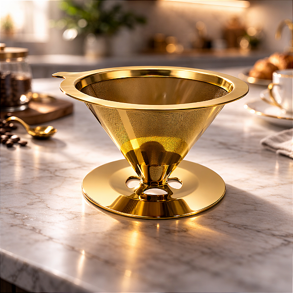 Filtro de Café Reutilizável Luxor Dourado em Aço Inox
