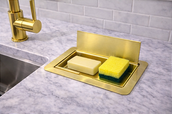 Porta Esponja e Sabão Aurora Dourado Fosco em Aço Inox de Embutir