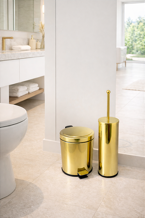 Kit Banheiro Elegante 2 peças Dourado em Aço Inox