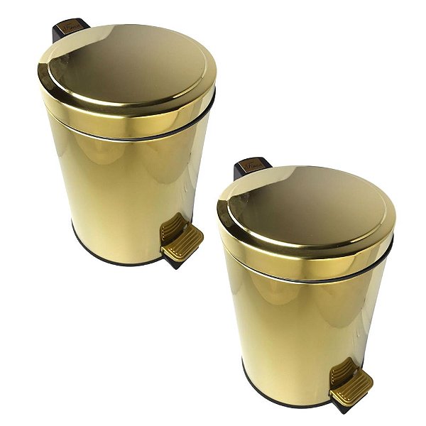 Kit 2 Lixeiras Dourada Aço Inox para Banheiro Com Pedal Novo Design Fineza
